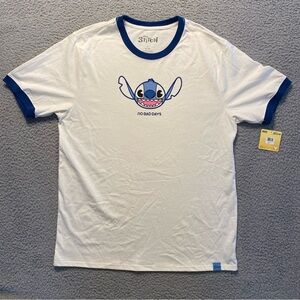 Disney Stitch No Bad Days Ringer Adult White 100% Cotton Size XL Adult NWT